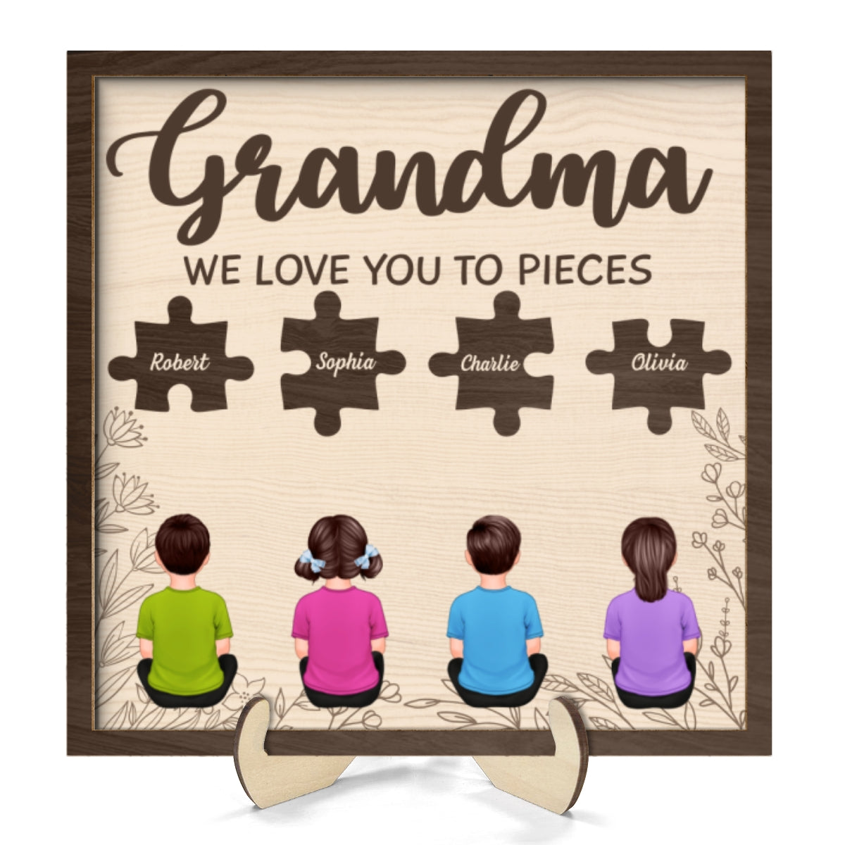 Grandma We Love You To Pieces Personalized 2-Layer Wooden Plaque