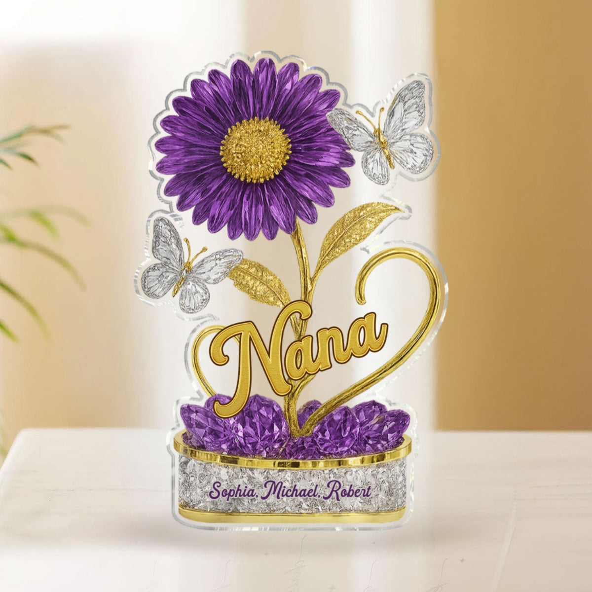 Grandma We Love You Birth Month Flower Personalized Custom Shape Acrylic Block Plaque