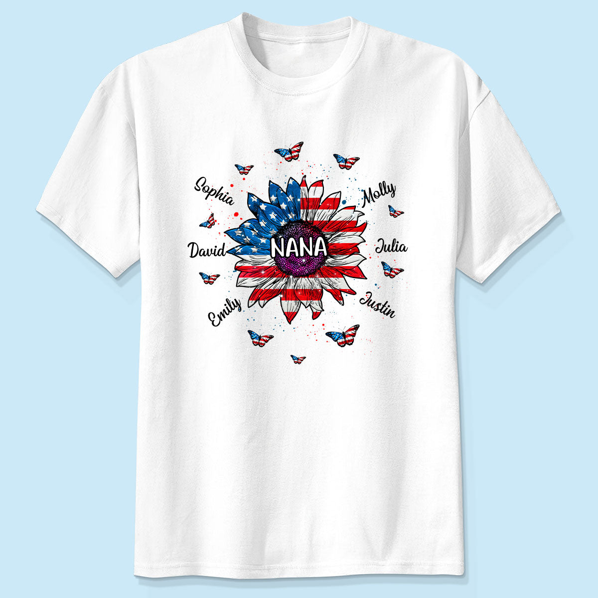 Grandma With Grandkids Names Nation Flag Sunflower Personalized Shirt