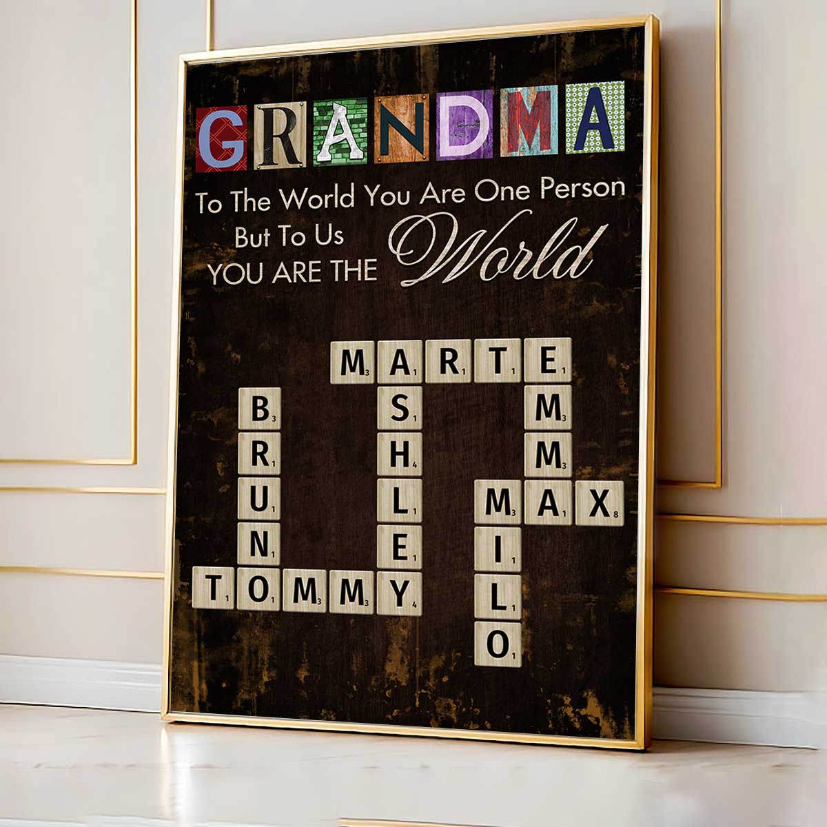 Grandma You Are The World Crossword Puzzle Art Home Decor Personalized Poster